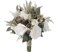 Fouriding Bouquet da sposa in stile vintage artificiale mutiple fiore a mano setoso bianco crema cachi rosa bouquet da sposa sposa damigella d'onore bouquet decorazione di nozze