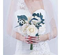 Fouriding Bouquet da sposa in stile vintage bianco crema blu rosa artificiale bouquet da sposa sposa damigella d'onore bouquet decorazione matrimonio (piccolo)