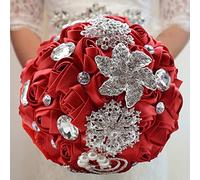 Fouriding Bouquet da Sposa Nozza Fiori di Rosa Diamante Perlato Fiori Artificial Decor(Rosso)