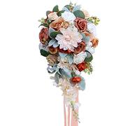Fouriding Bouquet da sposa per sposa, champagne arancione goccia d'acqua, cascata, bouquet da sposa, fiori artificiali, per cerimonia, anniversario, matrimonio, festa