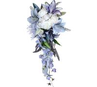 Fouriding Bouquet di rose artificiali a cascata per matrimoni, bouquet di rose per cerimonie, anniversari, addio al nubilato, feste, bouquet di nozze (blu viola)