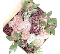 Fouriding Fiori Artificiali Seta Mix Schiuma Fiori Finti per Bouquet di nozze fai da te Centrotavola Composizioni Festa Baby Shower Casa Decorazioni (Rosa pasta di fagioli)