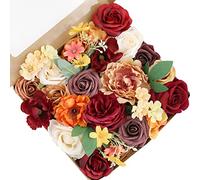 Fouriding Fiori Artificiali Seta Mix Schiuma Fiori Finti per Bouquet di nozze fai da te Centrotavola Composizioni Festa Baby Shower Casa Decorazioni (Vino rosso arancio)