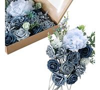 Fouriding Fiori Artificiali Seta Mix Schiuma Fiori Finti per Bouquet di nozze fai da te Centrotavola Composizioni Festa Baby Shower Casa Decorazioni (Blu)