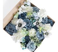 Fouriding Fiori Artificiali Seta Mix Schiuma Fiori Finti per Bouquet di nozze fai da te Centrotavola Composizioni Festa Baby Shower Casa Decorazioni (Blu bianco)