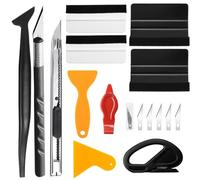 Fourindo Set di 12 spatole per pellicola, set di attrezzi con taglierino, coltello a 5 lame, spatola in plastica, coltello a estrazione e coltelli di copertura per pellicole adesive per finestrini
