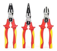 FOURROBBER Set di 3 morsetti isolati VDE 1000 V, inclusi pinza universale, pinza a becco lungo e pinza da taglio, impugnatura in gomma antiscivolo, 190-205 mm