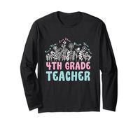 Fourth Grade Teacher Wildflower Tee Maglia a Manica