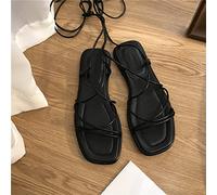 FOURTOC Sandali da Donna, Cinturino da Allacciare Lungo la Gamba Eleganti Pantofole con Punta Aperta alla Moda Comode Traspirante Scarpe,Nero,US7.5/EU39