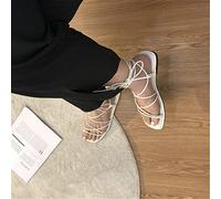 FOURTOC Sandali Donna con Lacci Basso da Spiaggia Mare Piscina, Eleganti Scarpe Estive Schiava, Bianca, US7/EU38