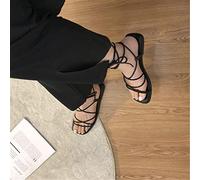 FOURTOC Sandali Donna con Lacci da Spiaggia Mare Piscina Scarpe Eleganti Estive Basse, Nero, US6/EU37