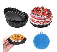Fousenuk 10 Pezzi Stampo Crostata 10cm, Teglia Crostata in Acciaio al Carbonio con Fondo Amovibile Stampi per Crostatine con Bordo Scanalato, Formine per Crostatine Nero per Quiche, Pasticci