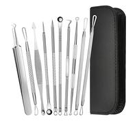 Fousenuk 10 pezzi Strumenti Rimozione Punti Neri, Blackhead Remover Set Utensile di Rimozione di Acne in Acciaio Inossidabile con Scatola, Estrattore di Acne per Togli i Punti Bianchi e Macchie