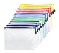 Fousenuk 12 Pcs A3 Sacchetto di Zip Impermeabile, Borse di File Mesh, Trasparenti Cartelline Portadocumenti, Buste Plastica Zip, Sacchetto del Documento per Documenti, Ricevute, Cosmetici, 5 Colori