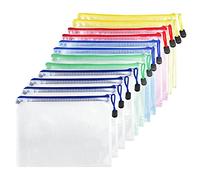 Fousenuk 12 Pcs A4 Sacchetto di Zip Impermeabile, Borse di File Mesh, Trasparenti Cartelline Portadocumenti, Buste Plastica Zip, Sacchetto per Documenti, Ricevute, Cosmetici, 5 Colori