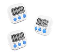 Fousenuk 3 Pezzi Timer da Cucina Digitale Bianco, Cronometro Conto Alla Rovescia con Supporto Magnetico Buco, Allarme Forte Grande Display LCD per Cottura al Forno Studio Allenamento Fisico