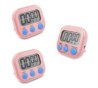 Fousenuk 3 Pezzi Timer da Cucina Digitale Rosa, Cronometro Conto Alla Rovescia con Supporto Magnetico Buco, Allarme Forte Grande Display LCD per Cottura al Forno Studio Allenamento Fisico