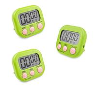 Fousenuk 3 Pezzi Timer da Cucina Digitale Verde, Cronometro Conto Alla Rovescia con Supporto Magnetico Buco, Allarme Forte Grande Display LCD per Cottura al Forno Studio Allenamento Fisico