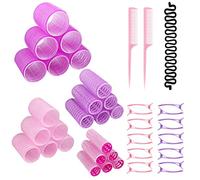 Fousenuk 47 pezzi Bigodini per Capelli Lunghi e Corti, Senza Calore, Autoadesivi Rulli con Clip Becco d'Anatra, Pettini Coda, Hair Rollers per Salone Parrucchiere (45mm, 36mm, 25mm, 18mm)