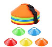 Fousenuk 50 Pezzi Coni da Allenamento, Rotondi Cinesini per Allenamento con Cinghia di Bloccaggio e Borsa a Rete, Coni a Disco per l'Allenamento del Calcio e Marcatura del Campo (5 Colori)