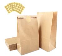Fousenuk 50 Pezzis Sacchetti Carta Kraft 13 x 8 x 24 cm, Sacchetto Regalo con 84 Adesivi, Buste di Carta, Sacchetti di Carta Marroni per Alimenti, Confezionare Pane, Caramelle, Sandwich, Pizze