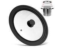 Fousenuk Coperchio Universale Nero, Coperchi Universale Vetro Temperato per Pentole con Bordo in Silicone Resistente al Calore, per Pentole e Padelle da 24 cm, 26cm, 28 cm Diametro