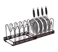 Fousenuk Porta Coperchi Pentole, Organizer Padelle con 10 Scomparti Regolabili, Porta Padelle, Portacoperchi Allungabile, Supporto per Coperchio in Metallo, Contenitore Da Cucina (Bronzo)