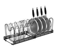 Fousenuk Porta Coperchi Pentole, Organizer Padelle con 14 Scomparti Regolabili, Porta Padelle Salvaspazio, Portacoperchi Allungabile, Supporto per Coperchio in Metallo, Contenitore da Cucina (Nero)