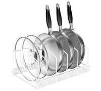 Fousenuk Porta Coperchi Pentole, Organizer Padelle con 7 Scomparti Regolabili, Porta Padelle, Portacoperchi Regolabile, Supporto per Coperchio in Metallo, Contenitore da Cucina (Bianco)