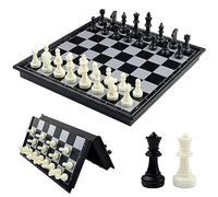 Fousenuk Scacchiera Magnetica Portatile, Dama Gioco da Tavola, Scacchi da Viaggio, Pedine Scacchi Magnetici, Chess Board Portatili per Bambini e Adulti (Bianco E Nero) 25 × 25 cm