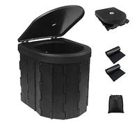 Fousenuk WC Portatile Nero, WC da Campeggio Pieghevole con Coperchio e 2 Rotoli di Sacchetti per Spazzatura, Toilette Portatile Portante da 150 kg per Escursioni, Campeggio, Viaggi Congestione