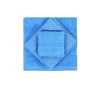 Foutastic Premium - Set di 3 teli da bagno, 100% cotone, 500 g/m², incluso panno per il lavaggio a mano (30 x 50 cm), asciugamano da bagno (50 x 90 cm), blu elegante, lavabile in lavatrice, confezione