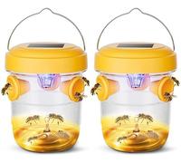 FOUTP 2 Pezzi Trappola per Vespe Esterno Solare Appesa con Luce LED Repellente Calabroni Mosche e Insetti Alimentazione a Energia Solare Anti Zanzare per Giardino Frutteto Veranda e Patio (Giallo)
