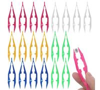 FOUTP 20 Pcs Plastic Tweezers Set Multi-Color Serrated Fine Tip 4 Inch Tapered Tongs for Fuse Beads Crafts DIY School Projects Jewelry Making Bead Picking Tools Anti-Slip Educational Supplies