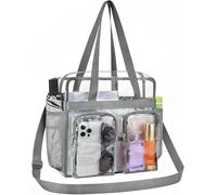 FOUTP Borsa Trasparente Donna in PVC Grande con Tracolla Regolabile Tote Bag Multitasche Impermeabile per Lavoro Palestra Stadio Eventi Sportivi e Concerti Approvata per Sicurezza (Grigio)