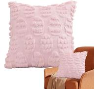 FOUTP Easter Egg Rabbit Carrot 3D Jacquard Plush Throw Pillow Cover 18x18 Luxury Velvet Soft Decorative Cushion Case for Sofa Bedroom Easter Eggs Pattern Farmhouse Home Decor No Insert (Pink)