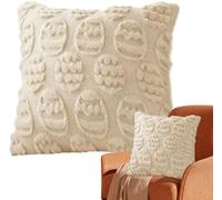 FOUTP Easter Egg Rabbit Carrot 3D Jacquard Plush Throw Pillow Cover 18x18 Luxury Velvet Soft Decorative Cushion Case for Sofa Bedroom Easter Eggs Pattern Farmhouse Home Decor No Insert (Beige)
