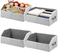 FOUTP Trapezoid Storage Boxes 4 Pack / Foldable Storage Boxes with Handles / Large Closet Organizers Bins for Shelves / Decorative Wardrobe Organiser (Light Grey)