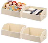 FOUTP Trapezoid Storage Boxes 4 Pack / Foldable Storage Boxes with Handles / Large Closet Organizers Bins for Shelves / Decorative Wardrobe Organiser (Beige)