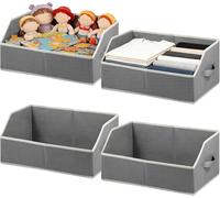 FOUTP Trapezoid Storage Boxes 4 Pack / Foldable Storage Boxes with Handles / Large Closet Organizers Bins for Shelves / Decorative Wardrobe Organiser (Grey)