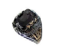 FOVAOK Anelli con sigillo turco fatti a mano retrò per gli uomini di colore argento antico intagliato anello mistico zircone intarsio nuovo punk motociclista anello, 12, Agata