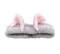 FOVAOK Cerchietti per capelli con orecchie di gatto, per donne e ragazze, in pile corallo, per il trucco, per lavare il viso, accessori per capelli per la cura della pelle (grigio)