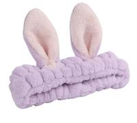 FOVAOK Cerchietto per capelli con orecchie di coniglio in tinta unita, accessori per capelli, antiscivolo, maschera per lavaggio viso (viola chiaro)