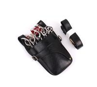 FOVAOK Custodia in vera pelle per parrucchieri, barbieri, forbici, borsa con clip per borsa con cintura in vita, Nero , 1 pezzo