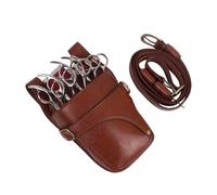 FOVAOK Custodia in vera pelle per parrucchieri, barbieri, forbici, borsa con clip per borsa con cintura in vita, Marrone, 1 pezzo
