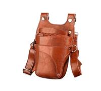 FOVAOK Custodia multifunzione in pelle PU marrone per forbici da parrucchiere barbiere con cintura, Marrone, 2PCS