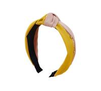 FOVAOK Fascia per capelli con nodo a blocchi di colore, semplice catena per capelli in tessuto, fascia per capelli ondulata alla moda per ragazza (giallo + marrone)