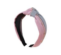 FOVAOK Fascia per capelli con nodo a blocchi di colore, semplice catena per capelli in tessuto, fascia per capelli ondulata alla moda da ragazza (rosa + grigio)