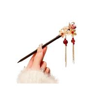 FOVAOK Forcina per capelli in stile cinese, con nappa, perle e strass, accessorio per capelli da sposa, in metallo, gioiello da donna (G)