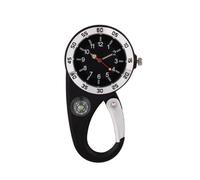 FOVAOK Orologio da tasca portatile con moschettone, orologio sportivo da trekking, orologio vintage per alpinismo, bussola, zaino, Nero , misura unica